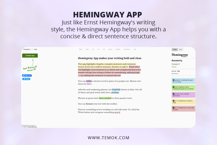 Grammarly alternatives: Hemingway App