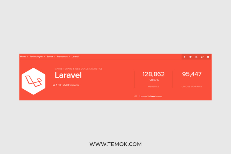 Laravel Website or App ; Laravel Market Share